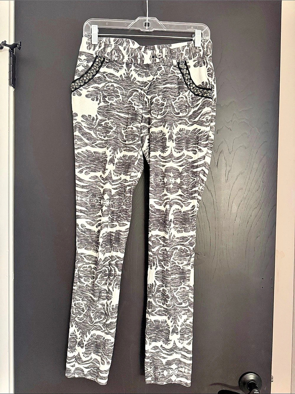 Custo Barcelona Floral Skinny Pants Gray & White Waist 26